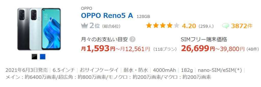 OPPO Reno5 A評価
